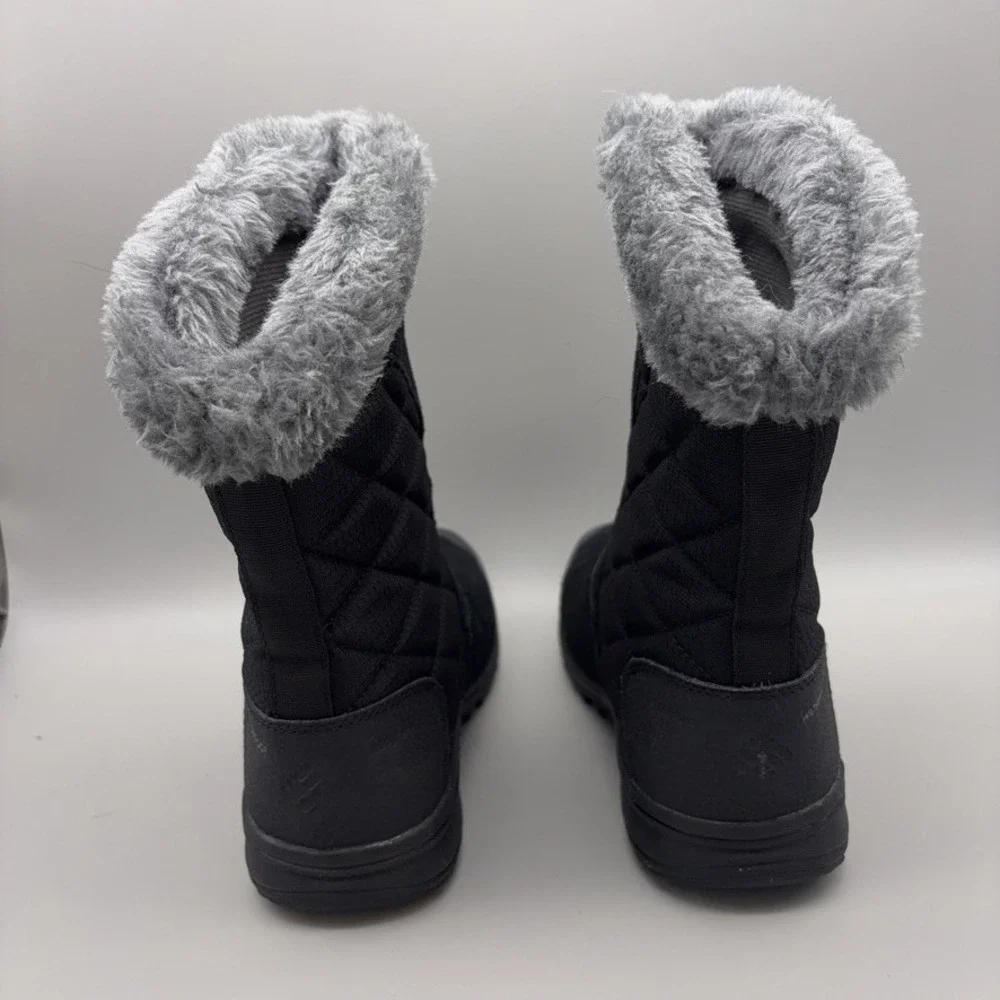 Columbia Winter Boots Women 7 Black Maiden II Quilted Waterproof Faux Fur Trim